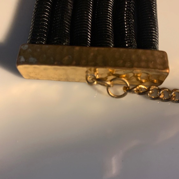 Black Coil Choker & Bracelet Set – Hammered Gold Tone - Picture 4 of 12